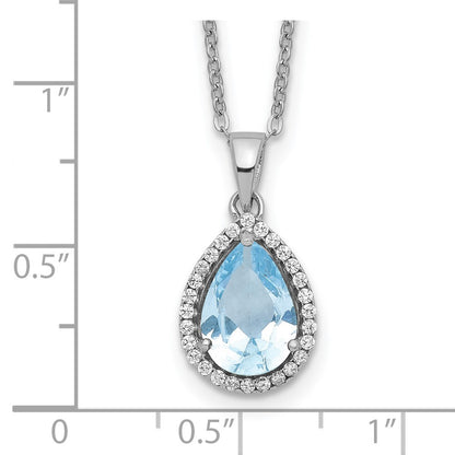 Sterling Silver Rhodium Created Gestone and CZ Pendant Necklace 18"