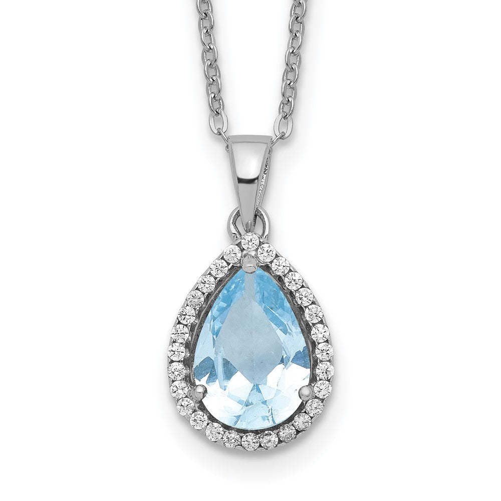Sterling Silver Rhodium Created Gestone and CZ Pendant Necklace 18"