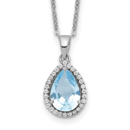 Sterling Silver Rhodium Created Gestone and CZ Pendant Necklace 18"