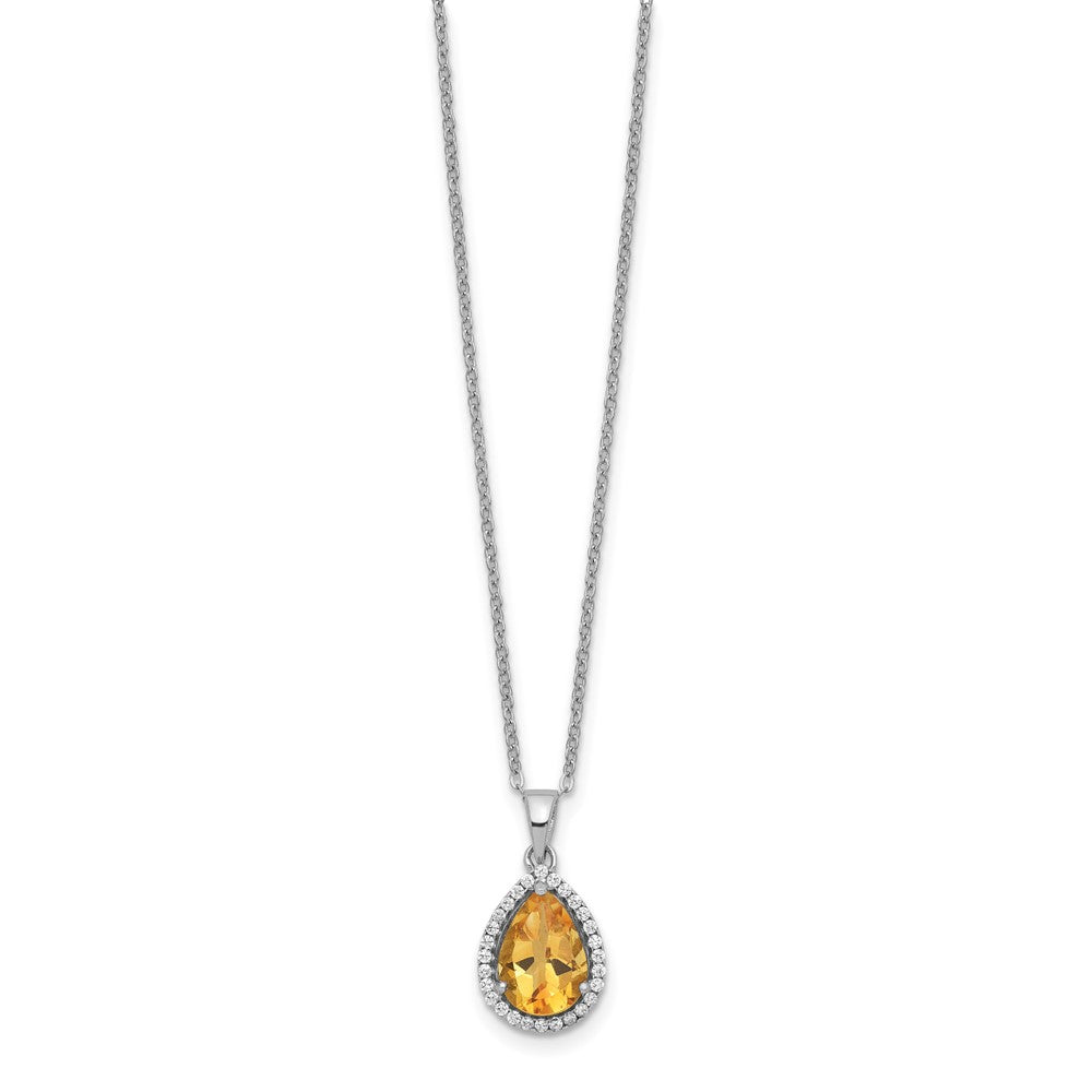 Sterling Silver Rhodium Created Gestone and CZ Pendant Necklace 18"