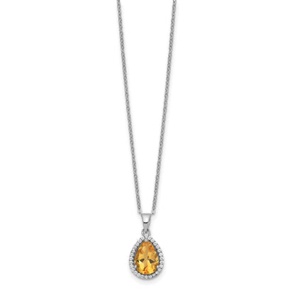 Sterling Silver Rhodium Created Gestone and CZ Pendant Necklace 18"