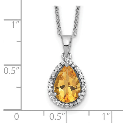 Sterling Silver Rhodium Created Gestone and CZ Pendant Necklace 18"