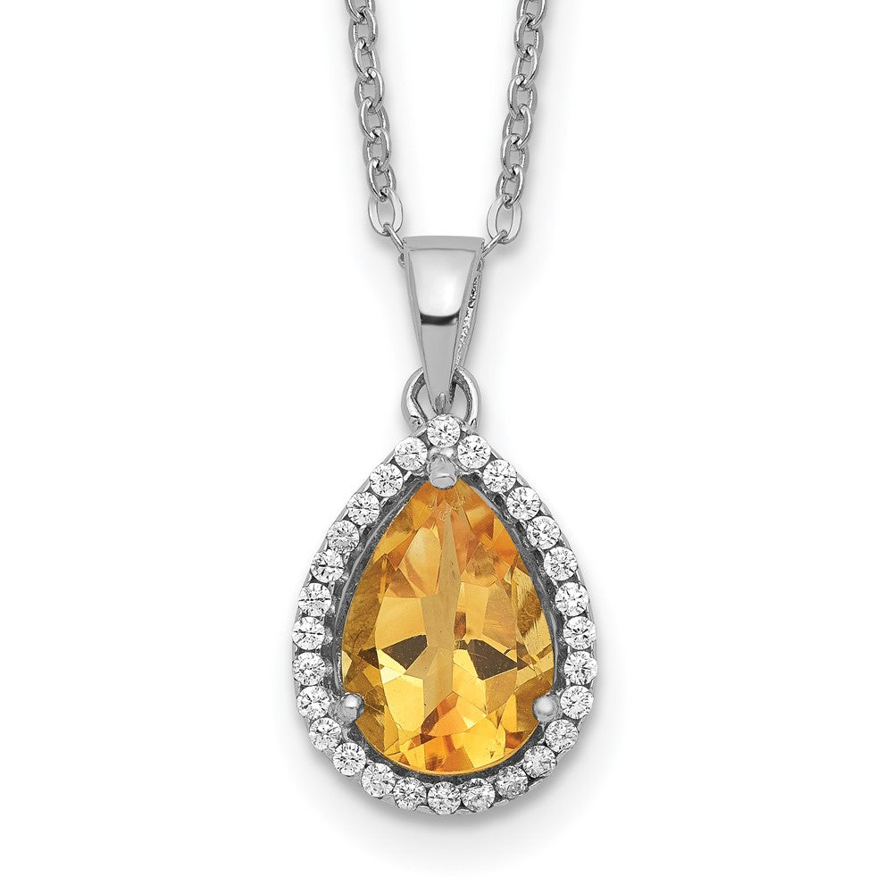 Sterling Silver Rhodium Created Gestone and CZ Pendant Necklace 18"