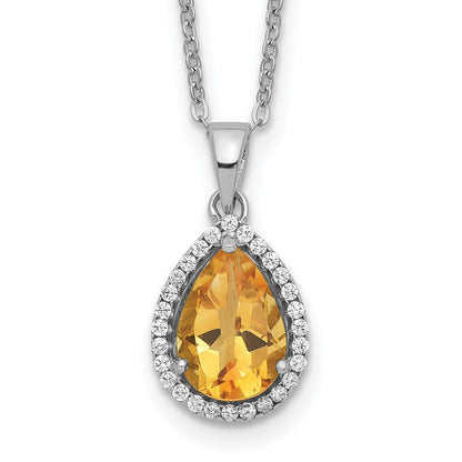 Sterling Silver Rhodium Created Gestone and CZ Pendant Necklace 18"