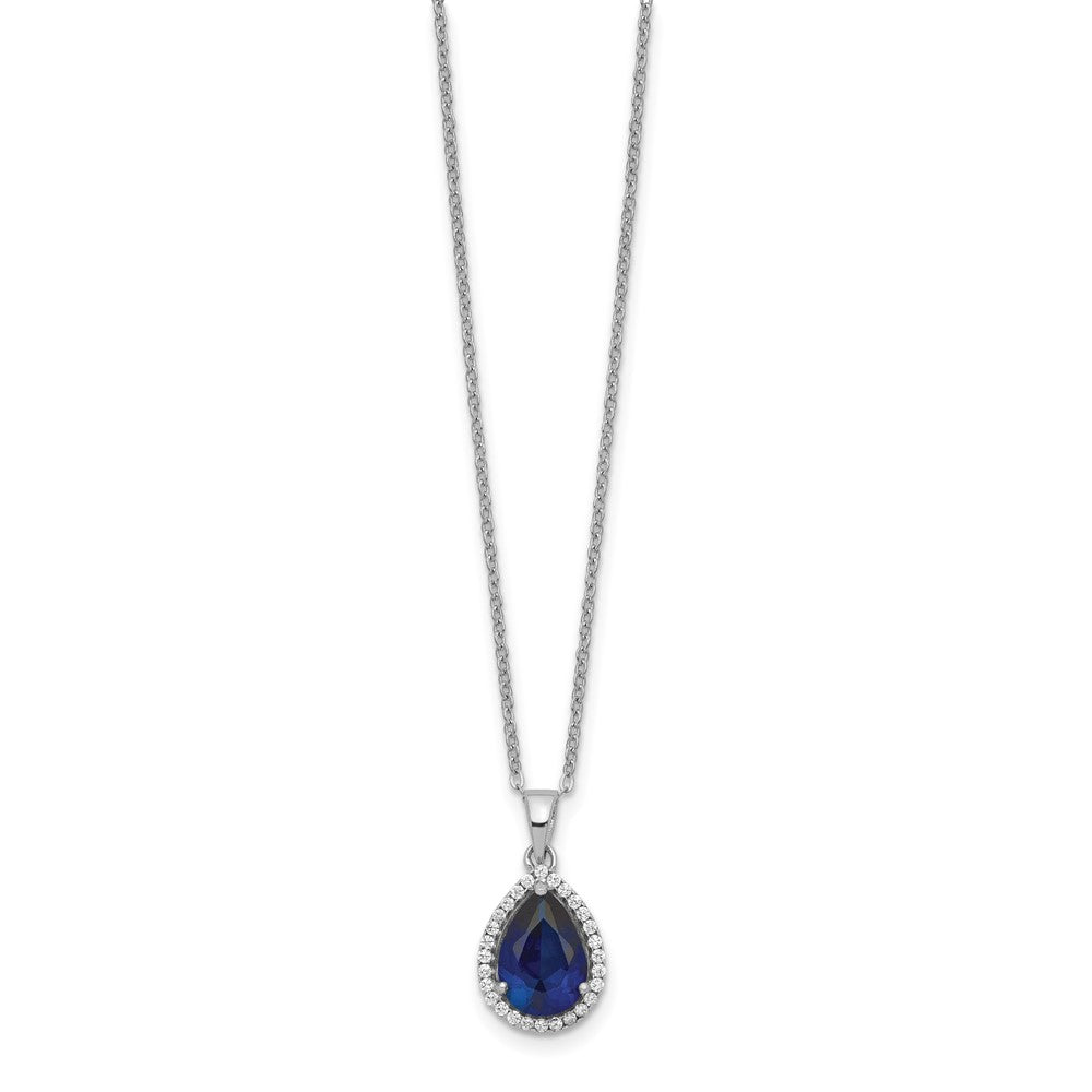 Sterling Silver Rhodium Created Gestone and CZ Pendant Necklace 18"
