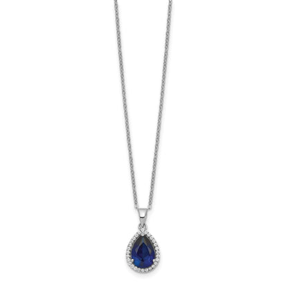 Sterling Silver Rhodium Created Gestone and CZ Pendant Necklace 18"