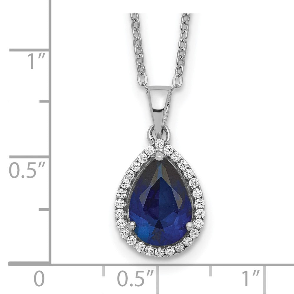 Sterling Silver Rhodium Created Gestone and CZ Pendant Necklace 18"