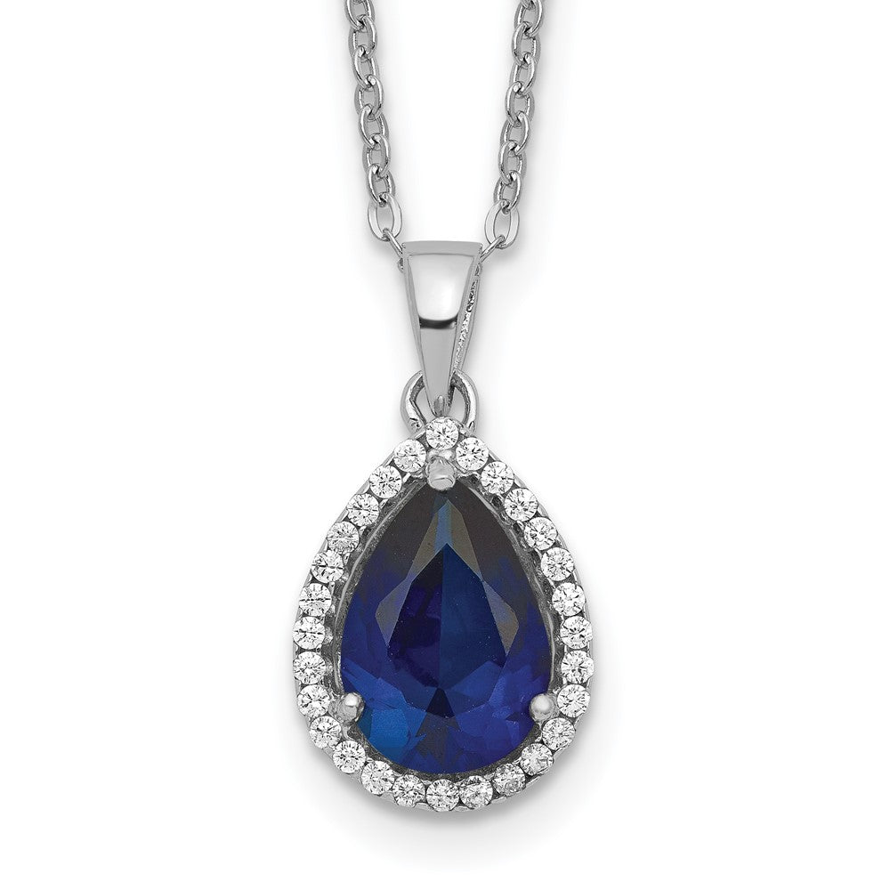 Sterling Silver Rhodium Created Gestone and CZ Pendant Necklace 18"
