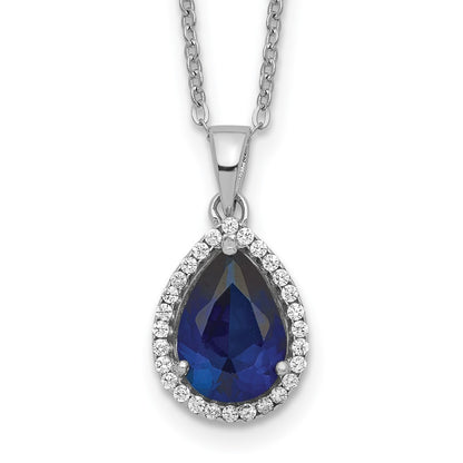 Sterling Silver Rhodium Created Gestone and CZ Pendant Necklace 18"