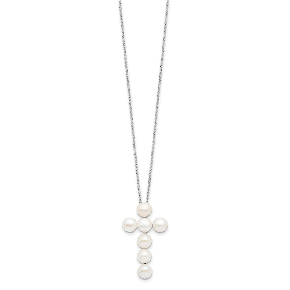 Sterling Silver 6-7mm White Button Freshwater Cultured Pearl Cross Necklace 17"