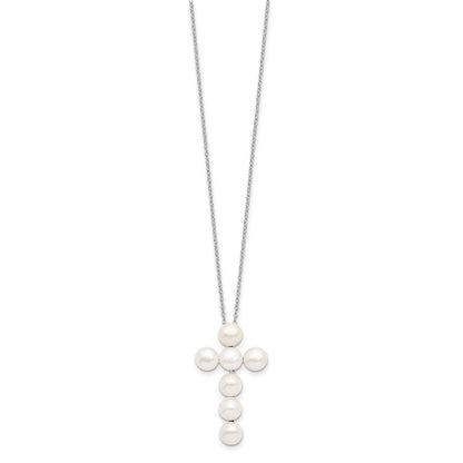 Sterling Silver 6-7mm White Button Freshwater Cultured Pearl Cross Necklace 17"