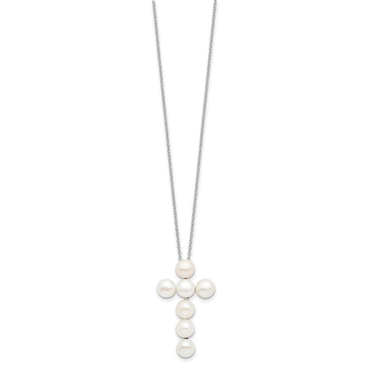 Sterling Silver 6-7mm White Button Freshwater Cultured Pearl Cross Necklace 17"