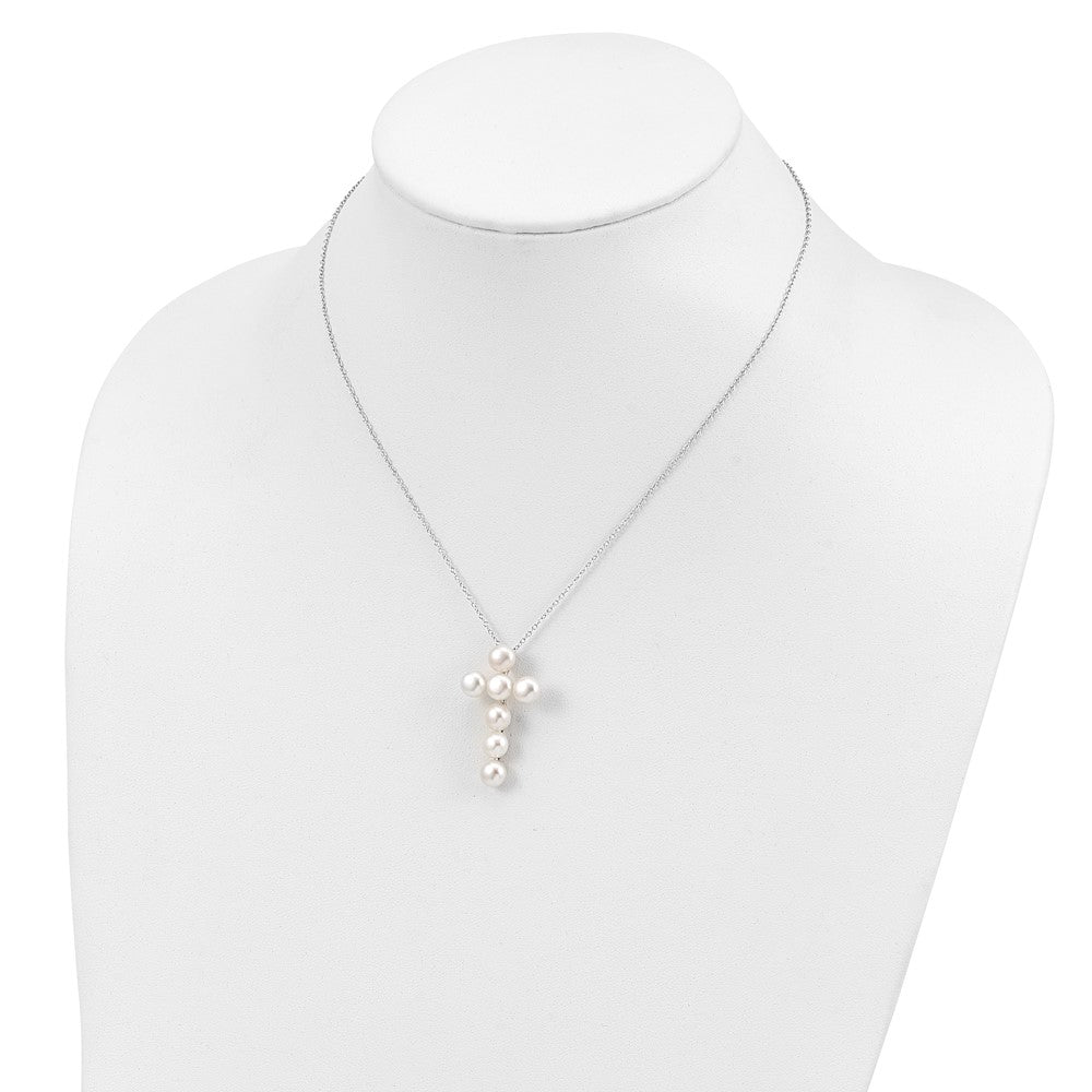 Sterling Silver 6-7mm White Button Freshwater Cultured Pearl Cross Necklace 17"