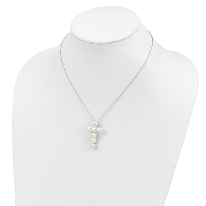 Sterling Silver 6-7mm White Button Freshwater Cultured Pearl Cross Necklace 17"