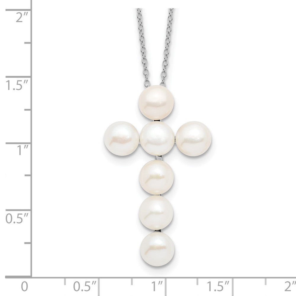 Sterling Silver 6-7mm White Button Freshwater Cultured Pearl Cross Necklace 17"