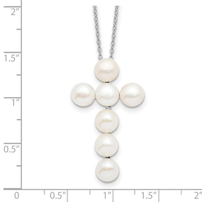 Sterling Silver 6-7mm White Button Freshwater Cultured Pearl Cross Necklace 17"