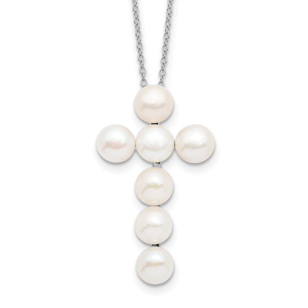 Sterling Silver 6-7mm White Button Freshwater Cultured Pearl Cross Necklace 17"