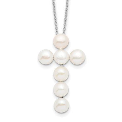 Sterling Silver 6-7mm White Button Freshwater Cultured Pearl Cross Necklace 17"