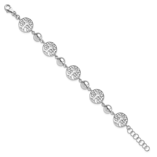 925 Sterling Silver 20mm Rhodium-plated Round Tree and Circle Bracelet 7 inch