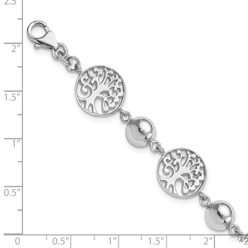 925 Sterling Silver 20mm Rhodium-plated Round Tree and Circle Bracelet 7 inch