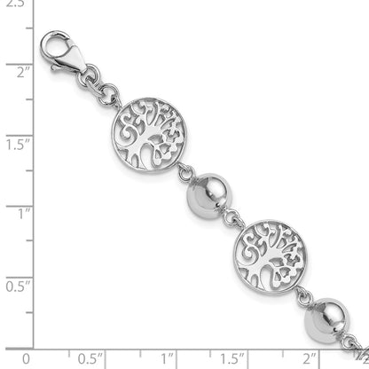 925 Sterling Silver 20mm Rhodium-plated Round Tree and Circle Bracelet 7 inch