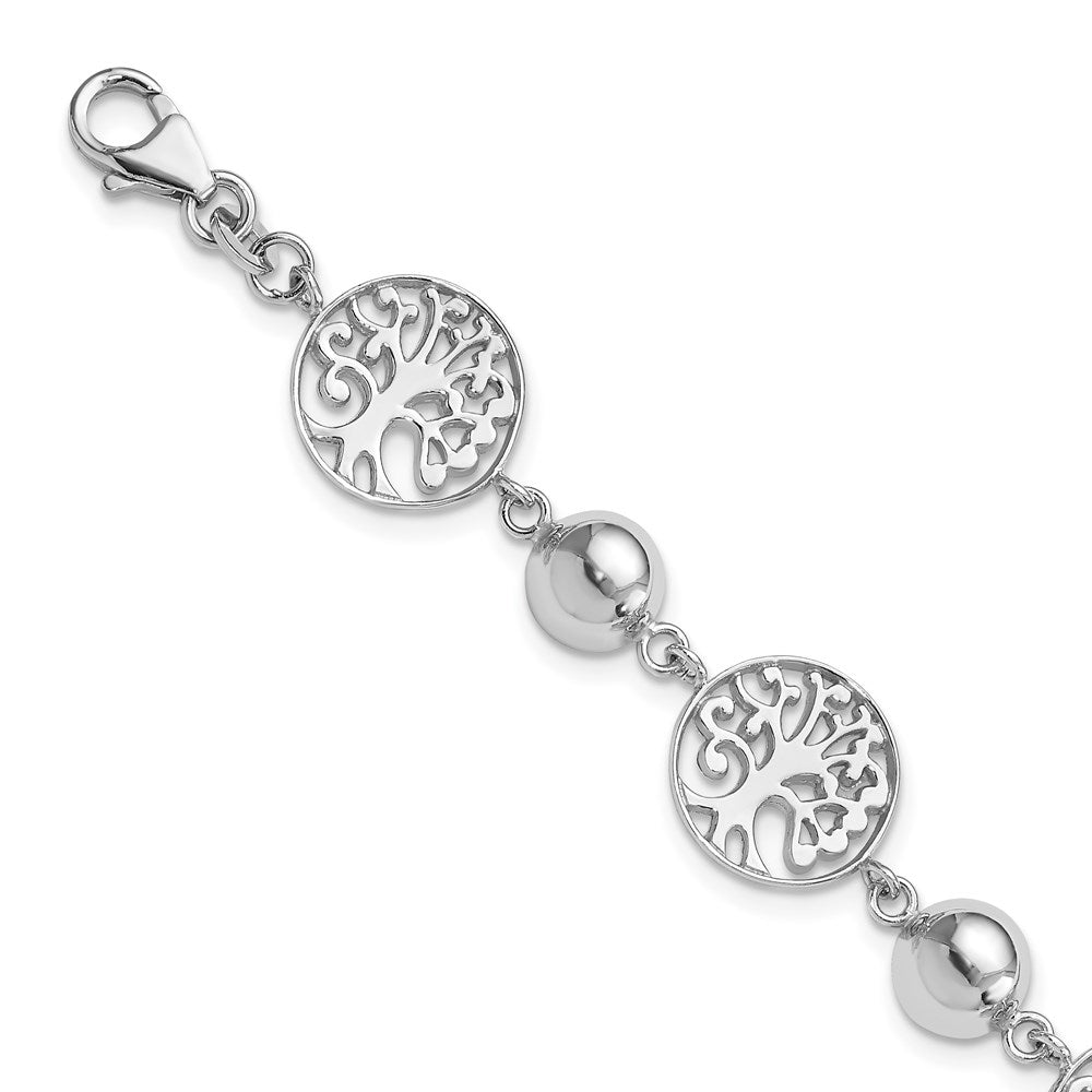 925 Sterling Silver 20mm Rhodium-plated Round Tree and Circle Bracelet 7 inch