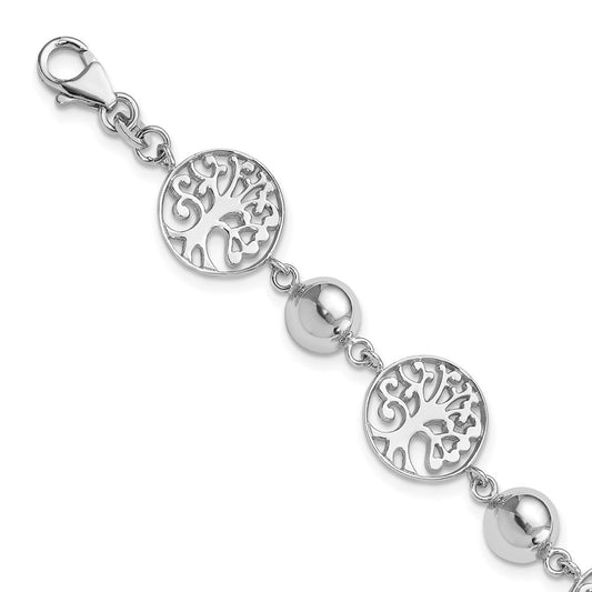925 Sterling Silver 20mm Rhodium-plated Round Tree and Circle Bracelet 7 inch