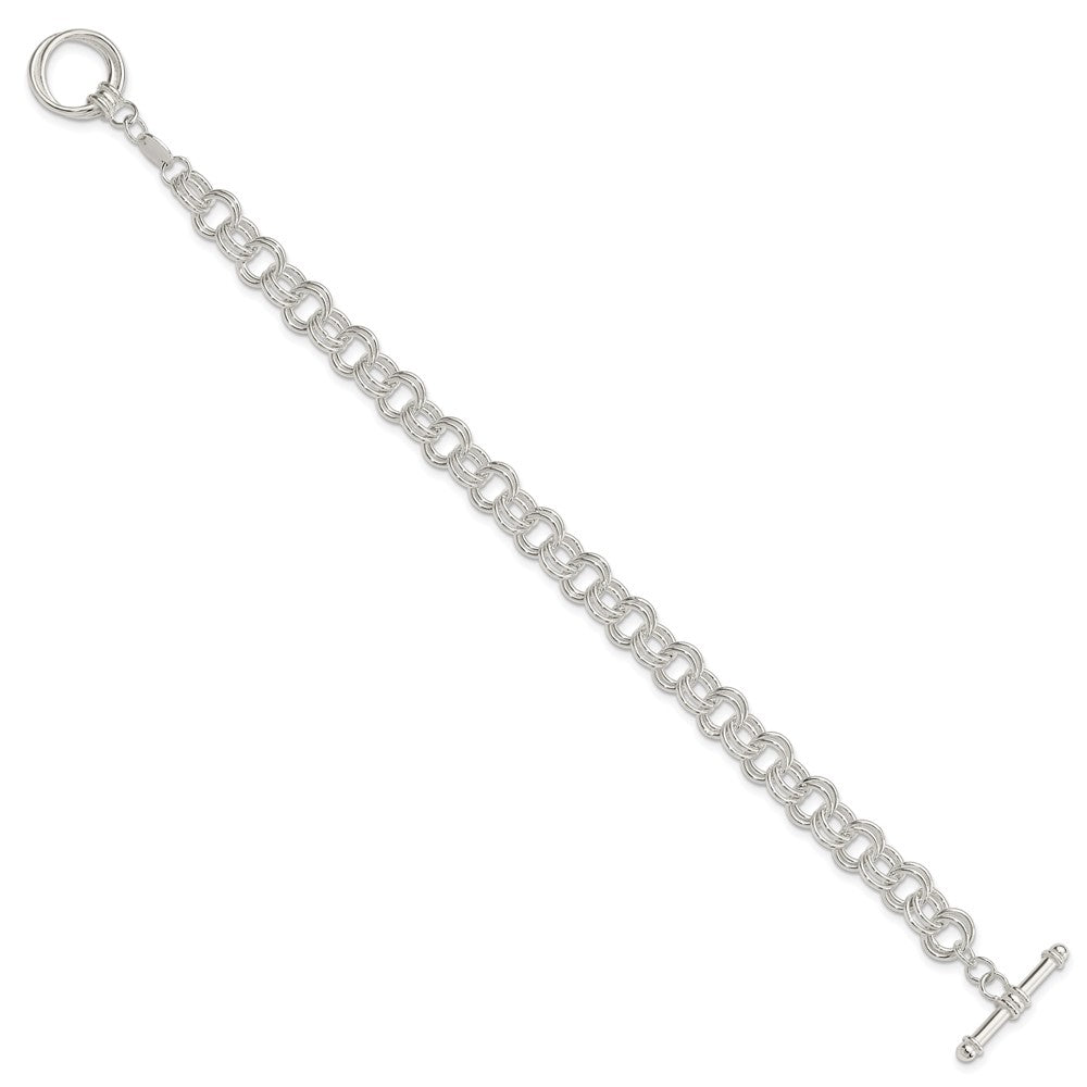 925 Sterling Silver 6.75mm Polished Fancy Link Toggle Charm Bracelet 7.5 inch