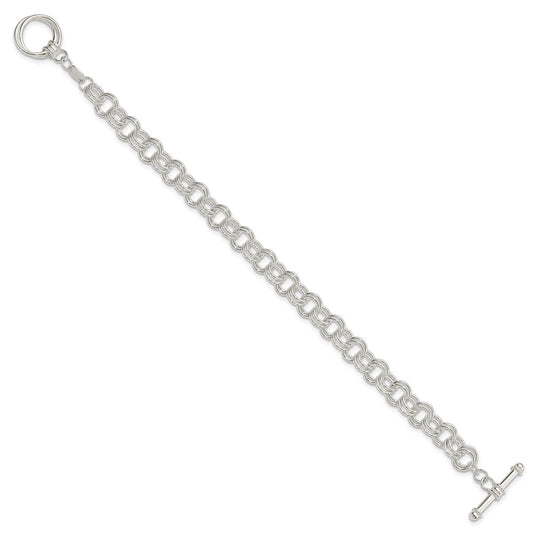 925 Sterling Silver 6.75mm Polished Fancy Link Toggle Charm Bracelet 7.5 inch