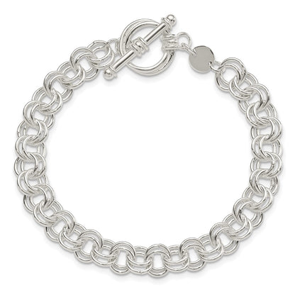 925 Sterling Silver 6.75mm Polished Fancy Link Toggle Charm Bracelet 7.5 inch