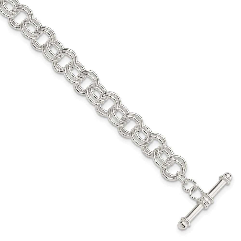 925 Sterling Silver 6.75mm Polished Fancy Link Toggle Charm Bracelet 7.5 inch