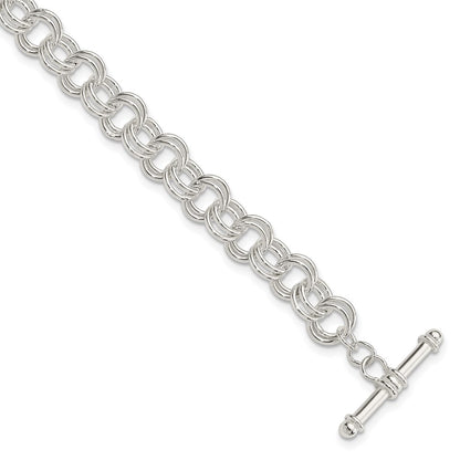 925 Sterling Silver 6.75mm Polished Fancy Link Toggle Charm Bracelet 7.5 inch