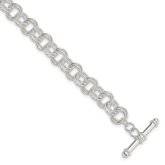 925 Sterling Silver 6.75mm Polished Fancy Link Toggle Charm Bracelet 7.5 inch
