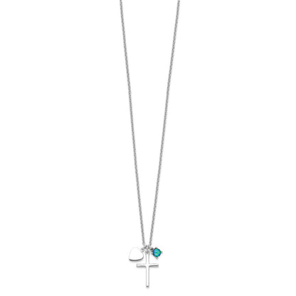 Sterling Silver Created Blue Opal Cross Necklace 18"
