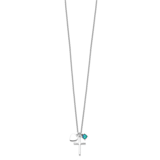 Sterling Silver Created Blue Opal Cross Necklace 18"