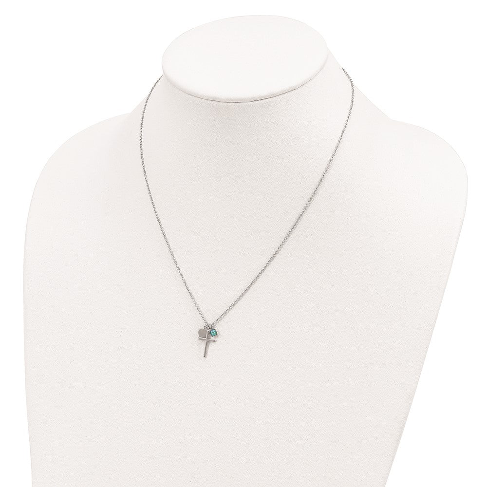 Sterling Silver Created Blue Opal Cross Necklace 18"