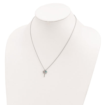 Sterling Silver Created Blue Opal Cross Necklace 18"