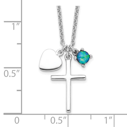 Sterling Silver Created Blue Opal Cross Necklace 18"