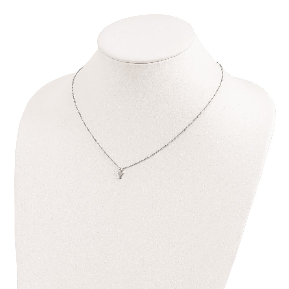 Sterling Silver Polished Cross Necklace 15"