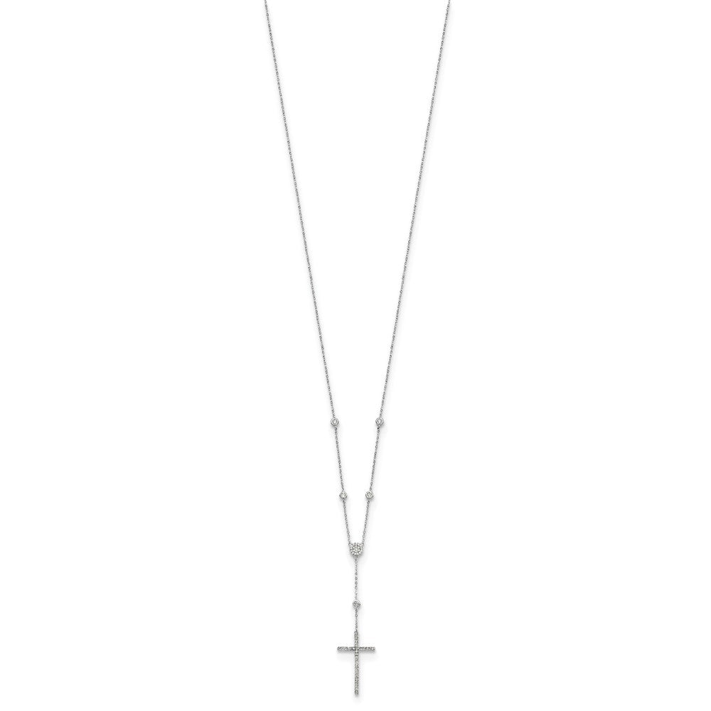 Sterling Silver Cubic Zirconia Cross Drop Necklace 18"