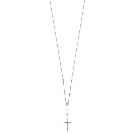 Sterling Silver Cubic Zirconia Cross Drop Necklace 18"