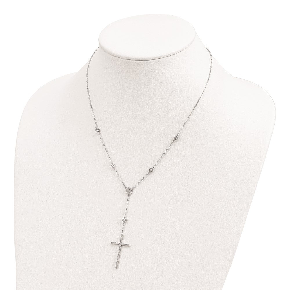 Sterling Silver Cubic Zirconia Cross Drop Necklace 18"