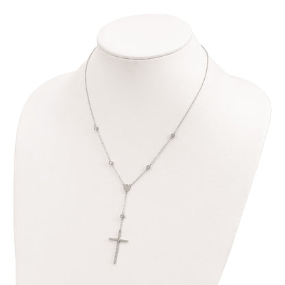 Sterling Silver Cubic Zirconia Cross Drop Necklace 18"