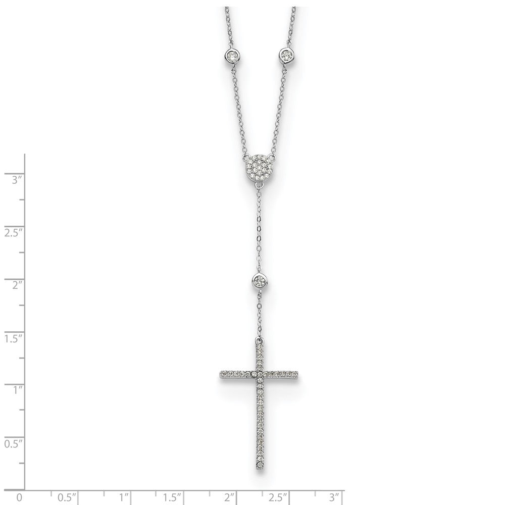 Sterling Silver Cubic Zirconia Cross Drop Necklace 18"