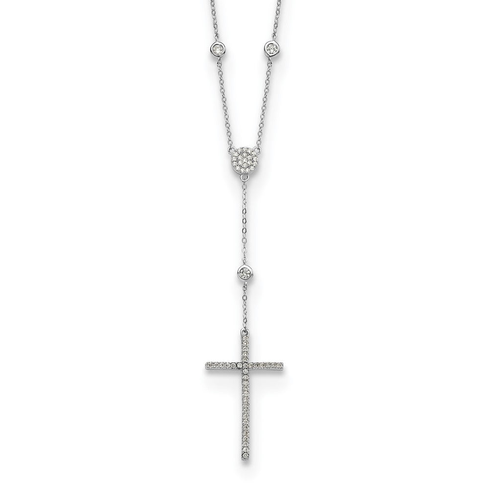 Sterling Silver Cubic Zirconia Cross Drop Necklace 18"