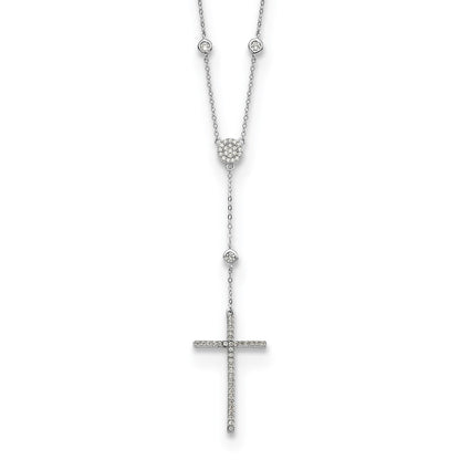Sterling Silver Cubic Zirconia Cross Drop Necklace 18"