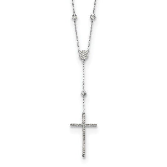 Sterling Silver Cubic Zirconia Cross Drop Necklace 18"