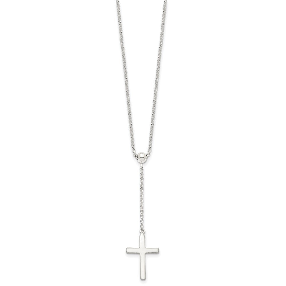 Sterling Silver Polished Cross Adjusts up to 23.5 inch Necklace 23"