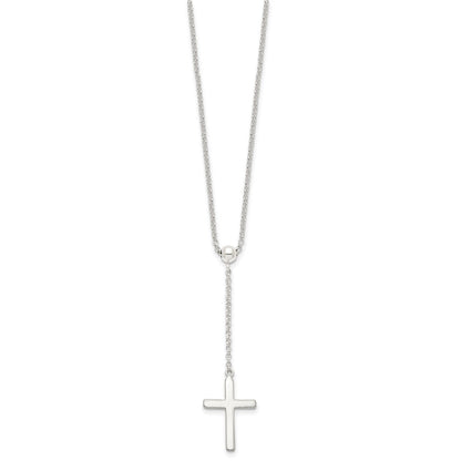 Sterling Silver Polished Cross Adjusts up to 23.5 inch Necklace 23"