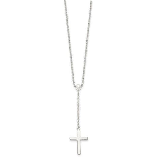 Sterling Silver Polished Cross Adjusts up to 23.5 inch Necklace 23"